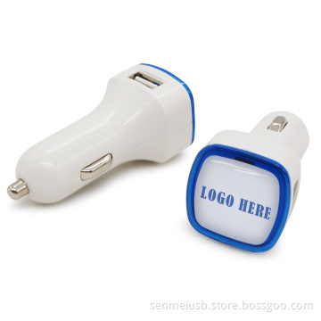 Senmei logo printed 2 usb car charger 2.1a portable mobile phone charger